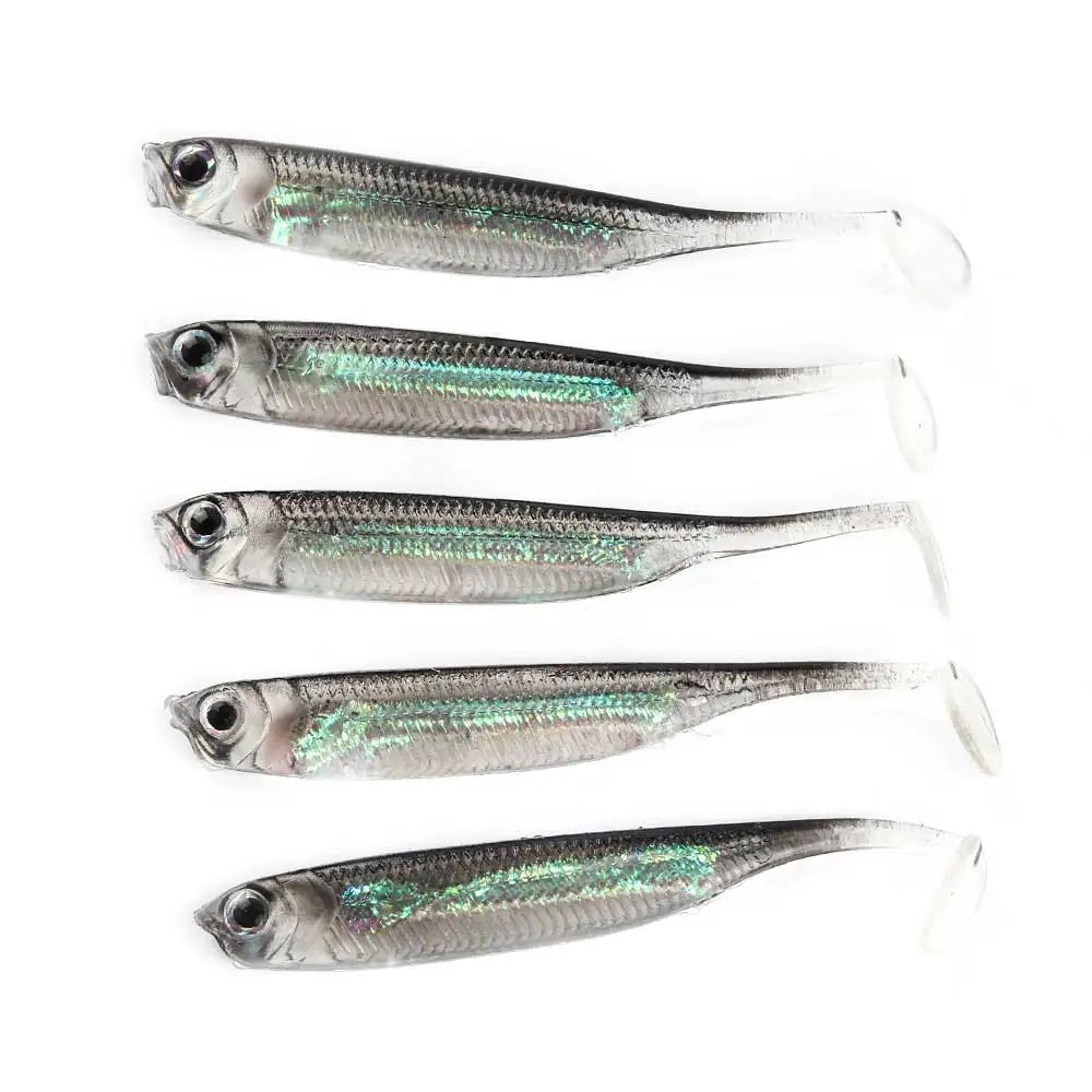 Soft T-Tail Fishing Lures – 5 pcs, 7–7.5cm, Rainbow Color