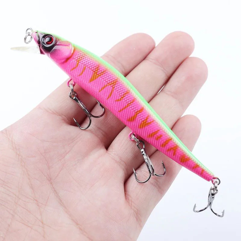 FFLYBG 12cm / 14g Hard Minnow Fishing Lure – 3D Eyes Treble Hooks for Bass & Pike (5/10 pcs)