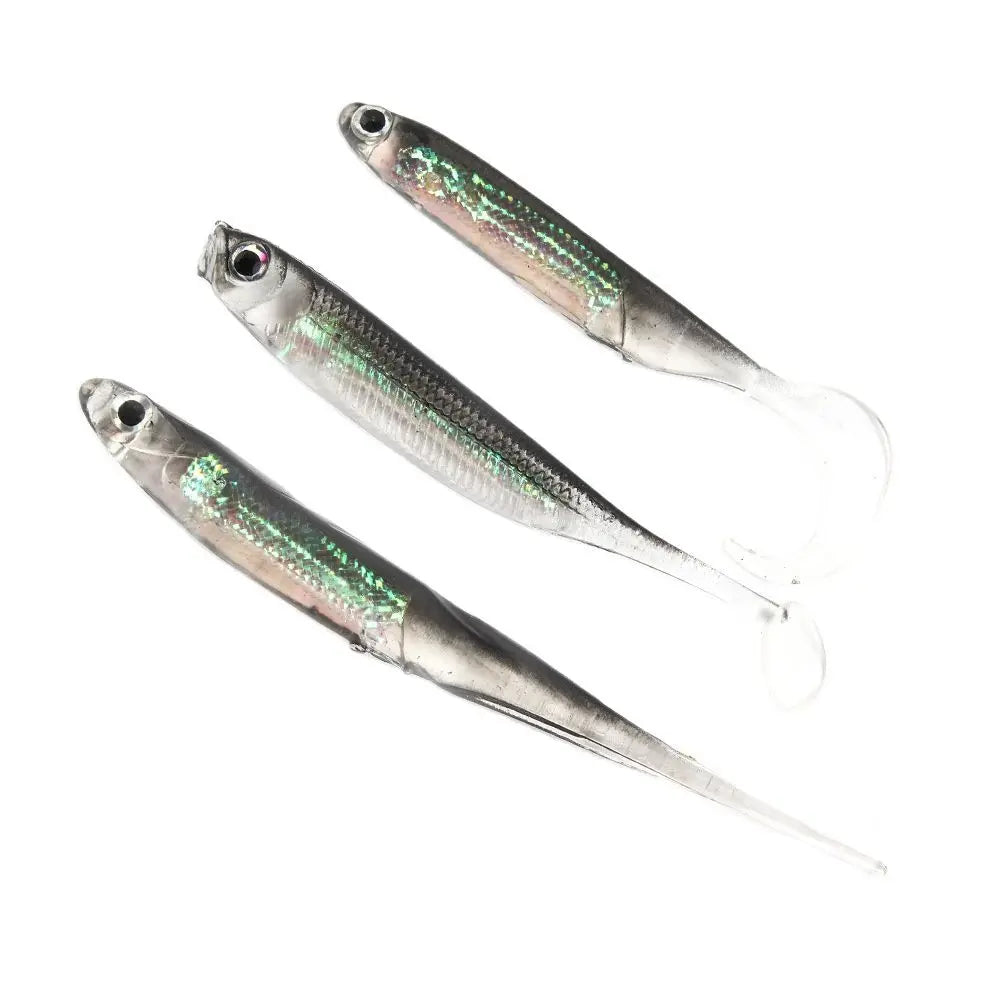 Soft T-Tail Fishing Lures – 5 pcs, 7–7.5cm, Rainbow Color