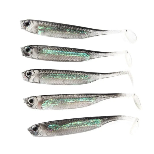 Soft T-Tail Fishing Lures – 5 pcs, 7–7.5cm, Rainbow Color