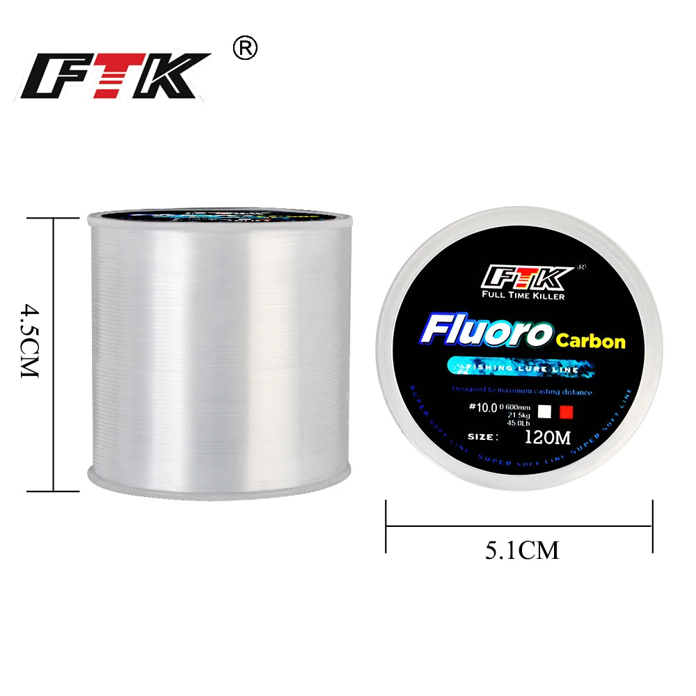 1FTK 120M Fluorocarbon Coating Fishing Line – Carbon Fiber Leader Wire, 0.20–0.60mm, 7.15–45LB