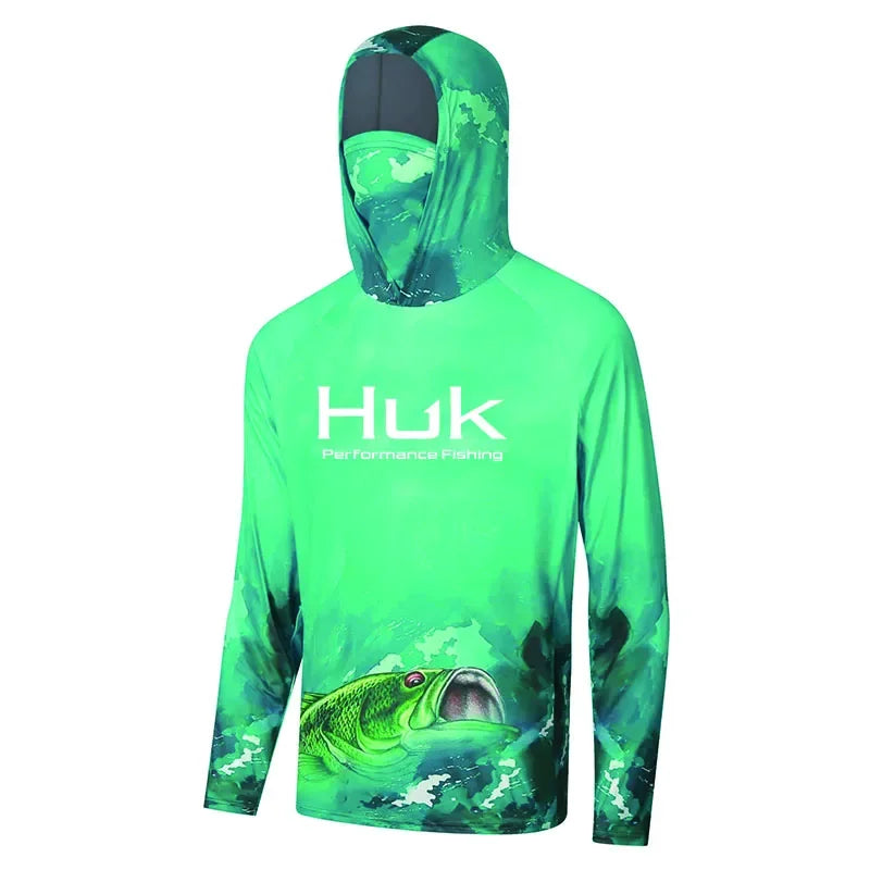 HUK Fishing Shirt Upf 50 Fish Hoodies Cap UV Protection Long Sleeve Jersey Camisa Pesca Angeln Bekleidung Angling Tops Gear