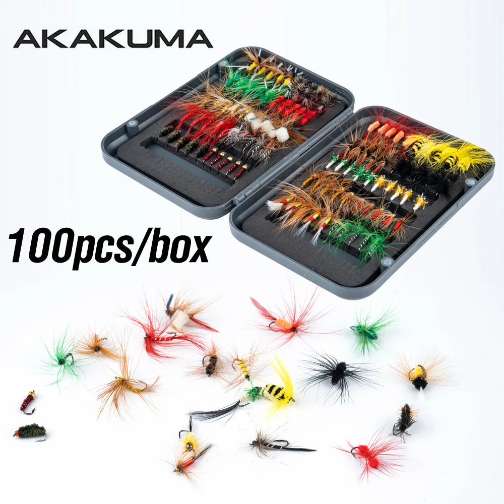 100-Piece Fly Fishing Flies Kit – Dry & Wet Flies with Storage Box