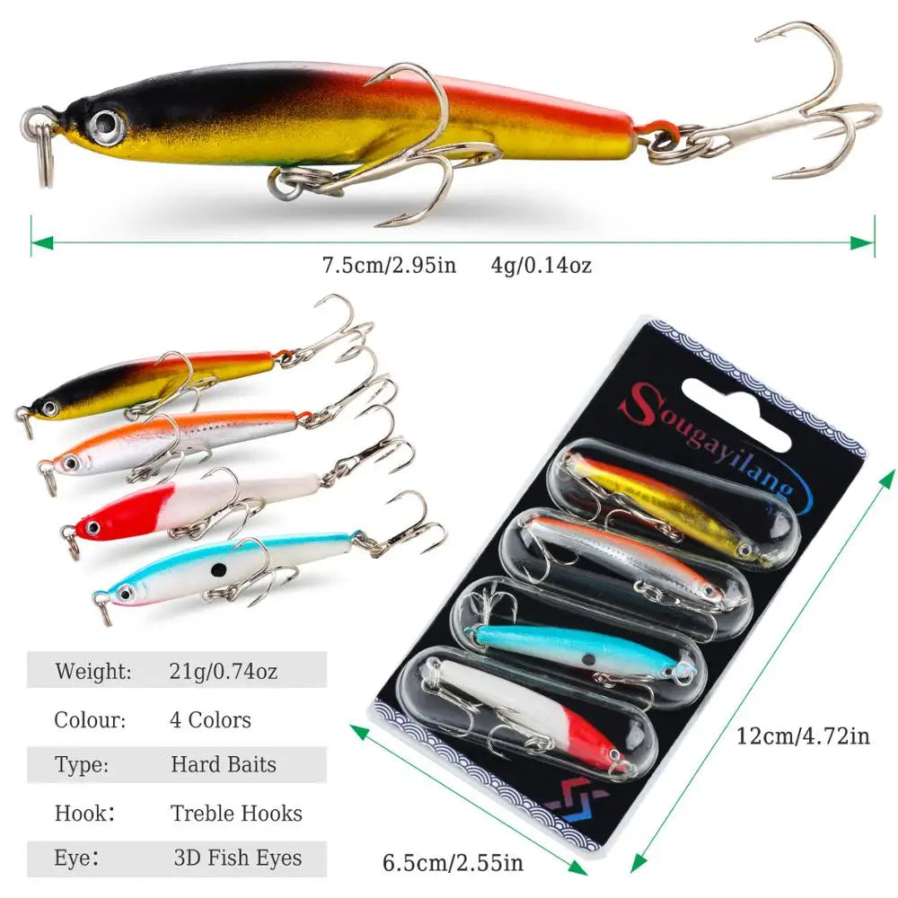 Sougayilang Fishing Bait Set 4PCS Wobbler Anti-corrosion Hook Bass Fishing Lure for Sea Carp Fishing Tackles De Pesca