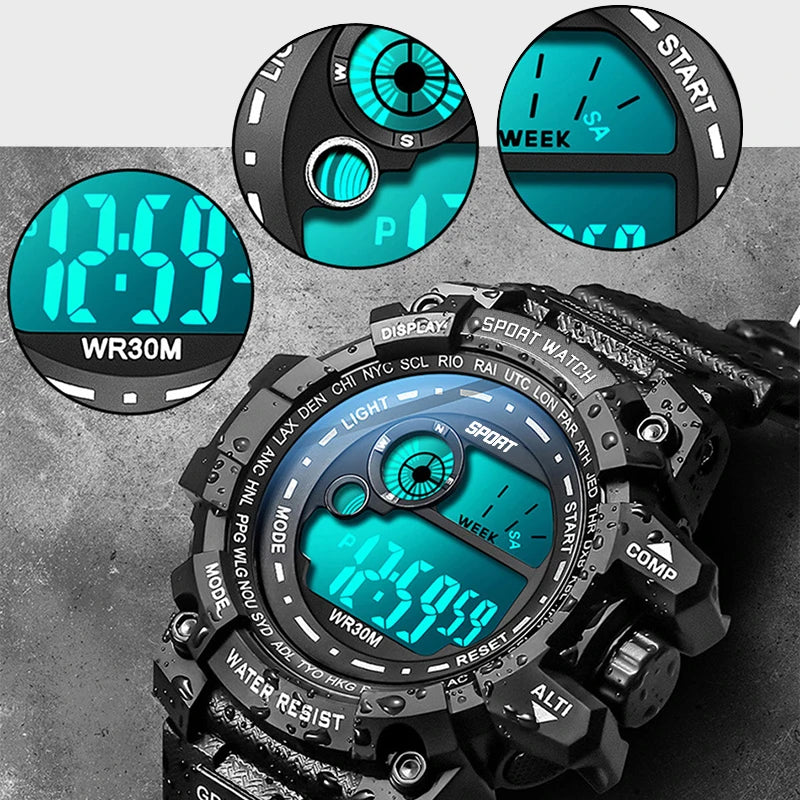 Men’s LED Digital Watch – Luminous Sport Military Style Wristwatch (Water-Resistant)