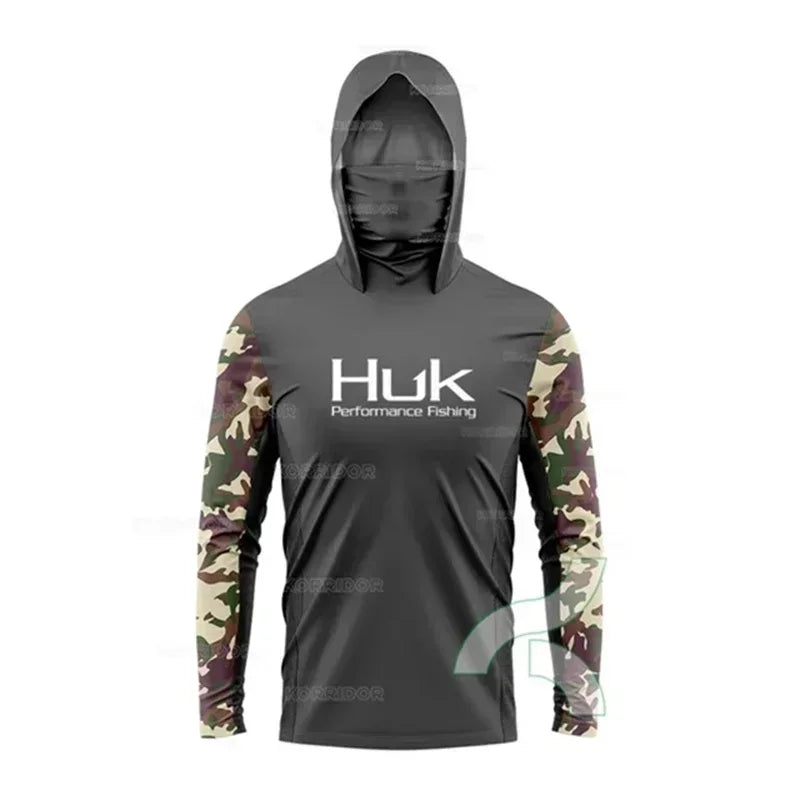 HUK Long Sleeve Fishing Hoodie – UPF 50+ Sun Protection with Face Mask