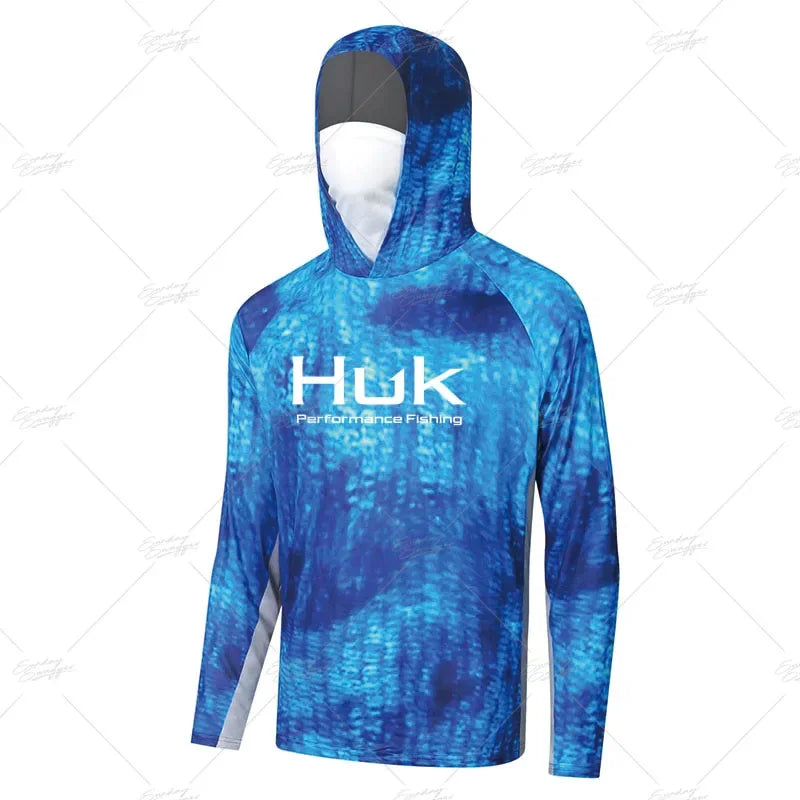 HUK Fishing Shirt Upf 50 Fish Hoodies Cap UV Protection Long Sleeve Jersey Camisa Pesca Angeln Bekleidung Angling Tops Gear