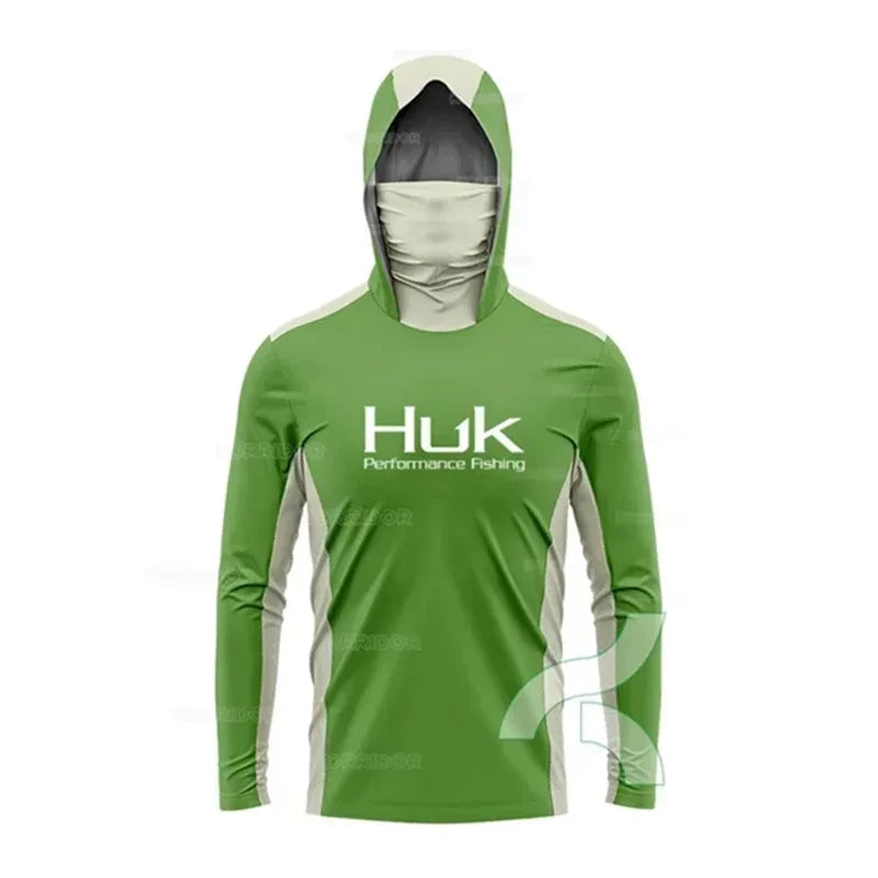HUK Long Sleeve Fishing Hoodie – UPF 50+ Sun Protection with Face Mask