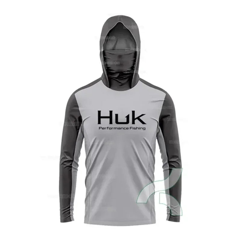HUK Long Sleeve Fishing Hoodie – UPF 50+ Sun Protection with Face Mask