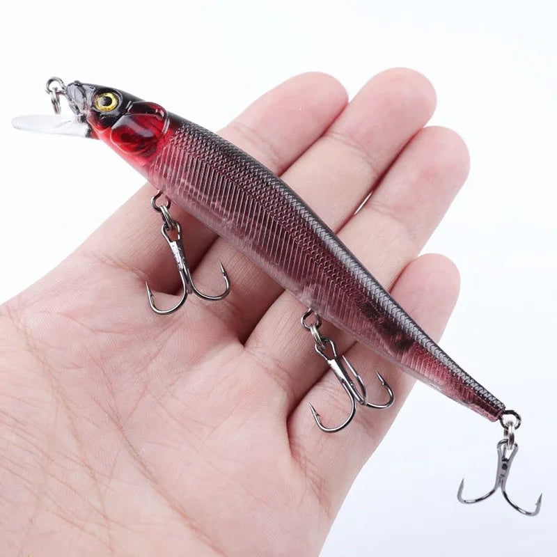 FFLYBG 12cm / 14g Hard Minnow Fishing Lure – 3D Eyes Treble Hooks for Bass & Pike (5/10 pcs)