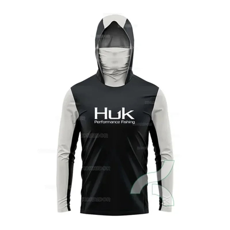 HUK Long Sleeve Fishing Hoodie – UPF 50+ Sun Protection with Face Mask