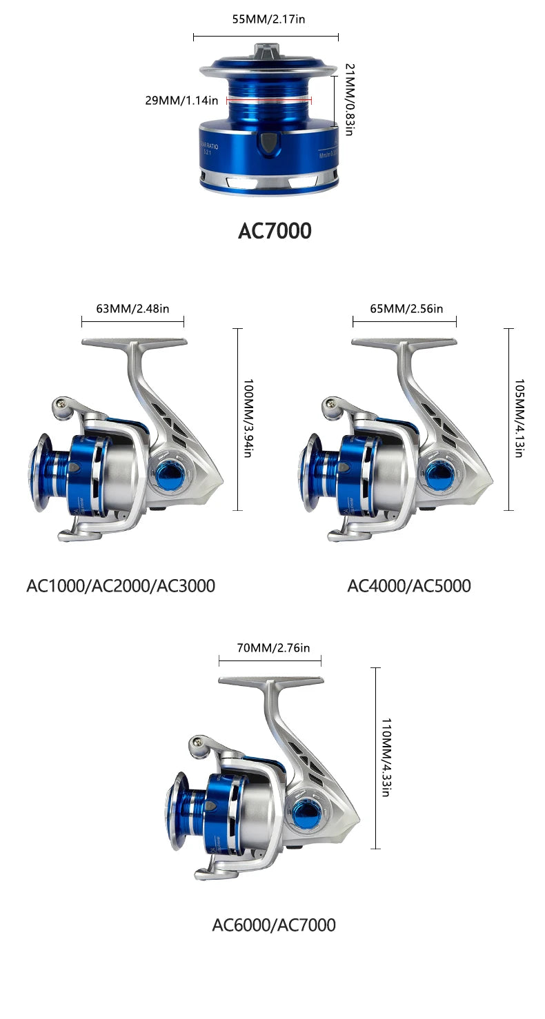 BILLINGS AC Spinning Reel – 22LB Max Drag, 5.2:1 Gear Ratio, Metal Spool