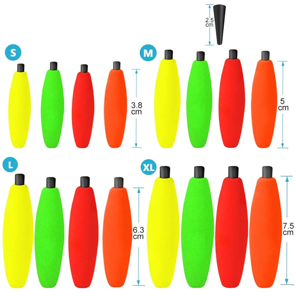 10 Lightweight Foam Fishing Floats – Vertical Bobbers (S–XL Sizes)