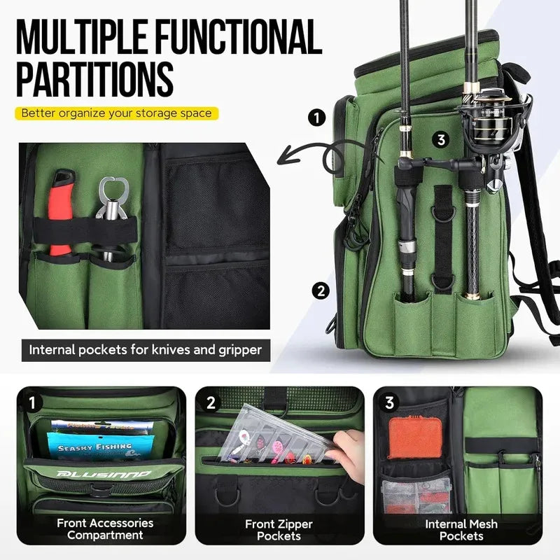 50L Fishing Backpack with Rod Holders – Water-Resistant Tackle Bag for Fishing Gear