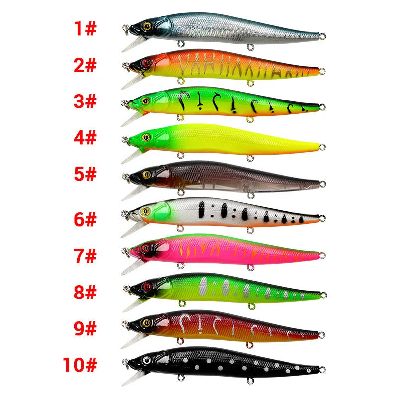 FFLYBG 12cm / 14g Hard Minnow Fishing Lure – 3D Eyes Treble Hooks for Bass & Pike (5/10 pcs)