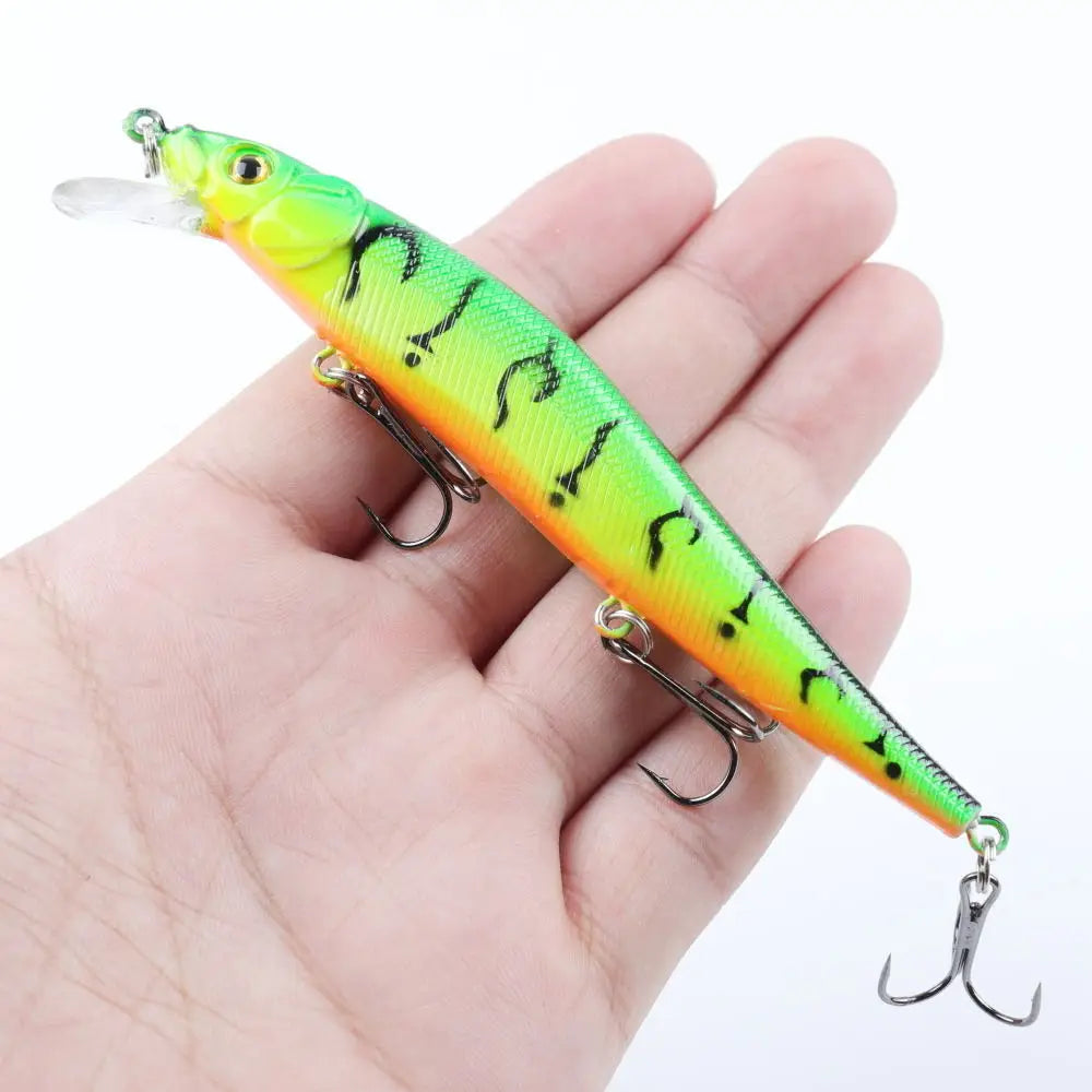 FFLYBG 12cm / 14g Hard Minnow Fishing Lure – 3D Eyes Treble Hooks for Bass & Pike (5/10 pcs)