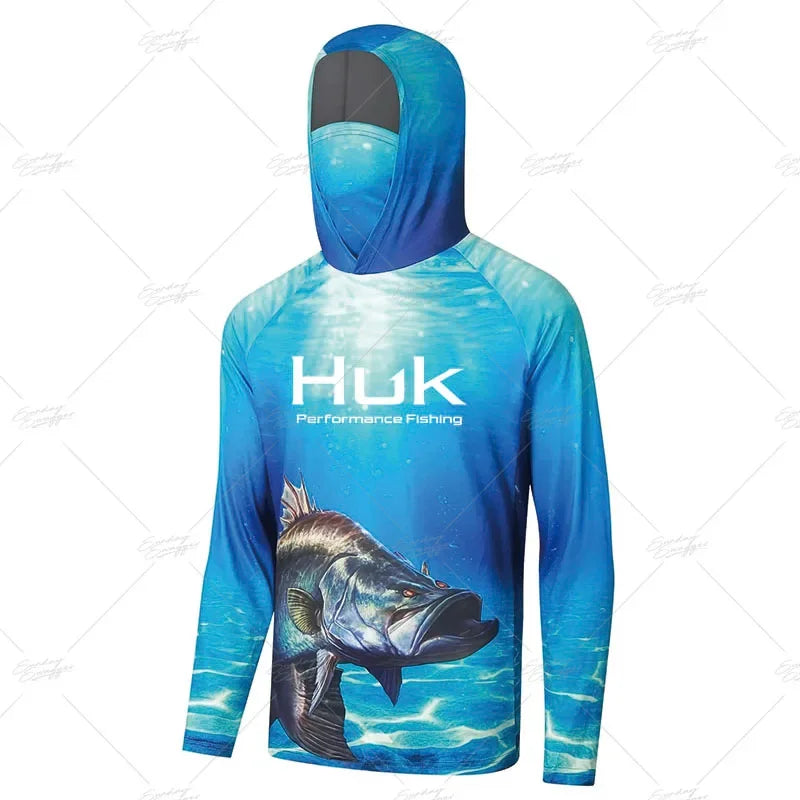 HUK Fishing Shirt Upf 50 Fish Hoodies Cap UV Protection Long Sleeve Jersey Camisa Pesca Angeln Bekleidung Angling Tops Gear