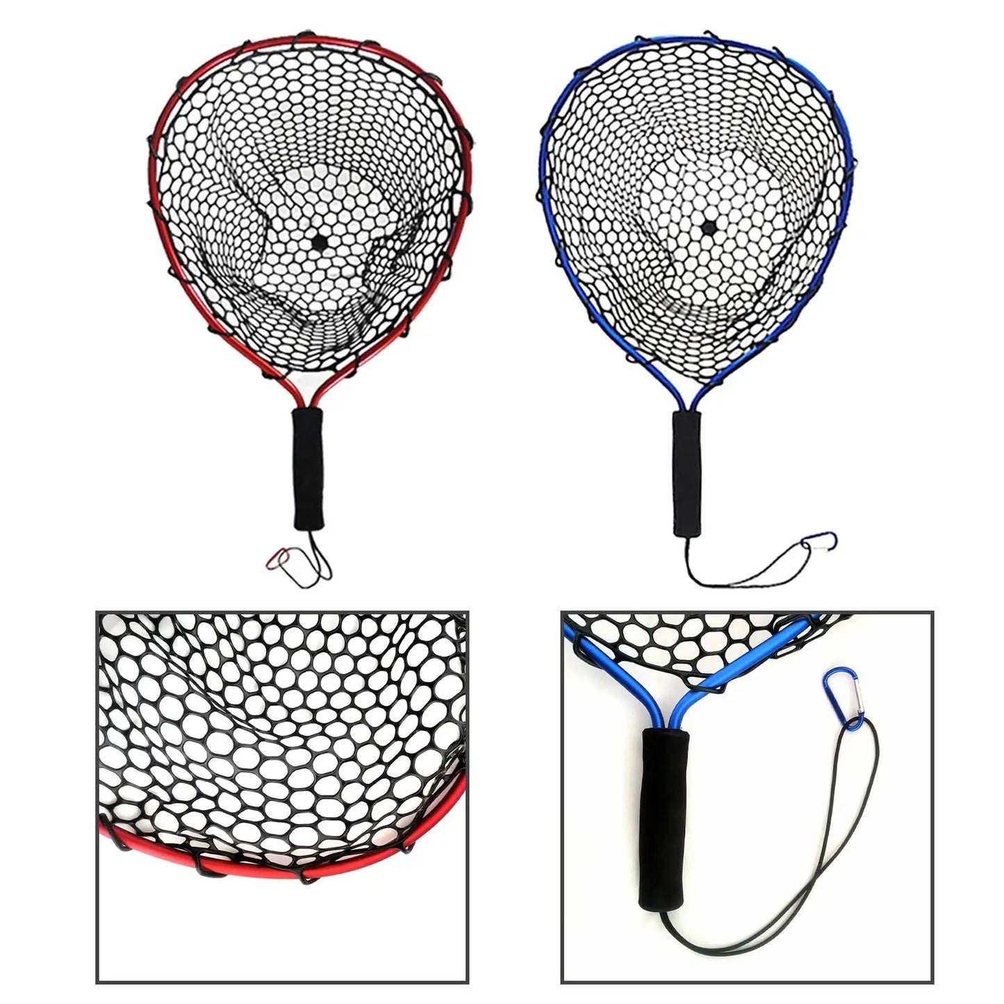 Fishing Landing Net with Lanyard & Carabiner – Strong Load Bearing, Silicone Mesh for Freshwater & Saltwater
