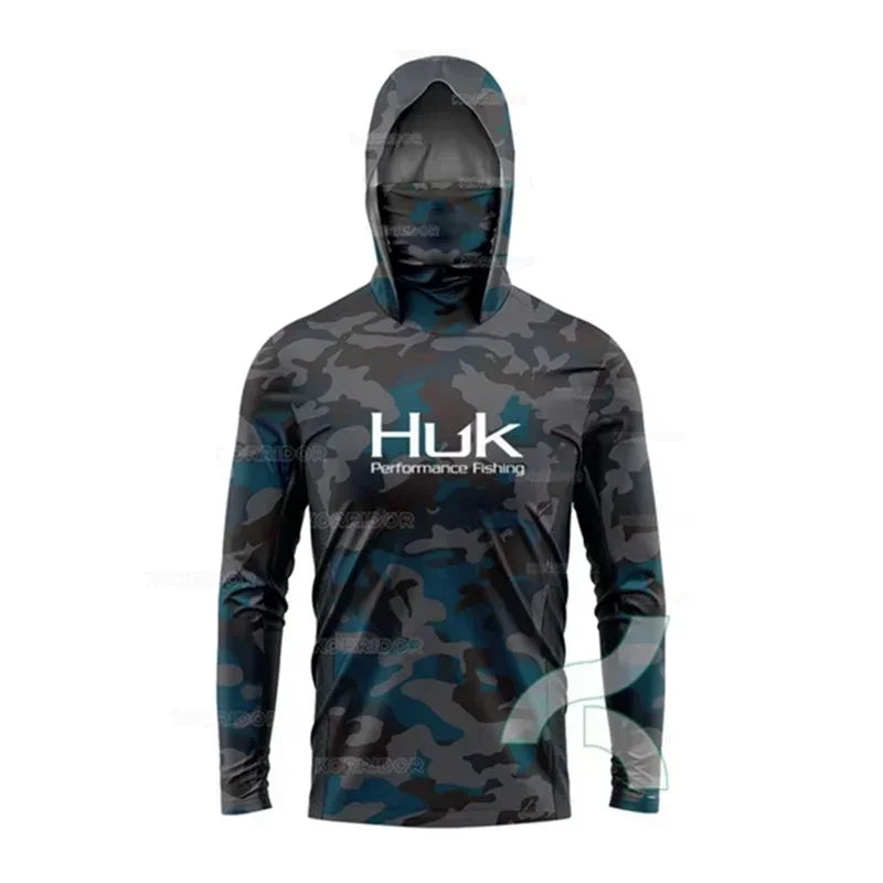 HUK Long Sleeve Fishing Hoodie – UPF 50+ Sun Protection with Face Mask