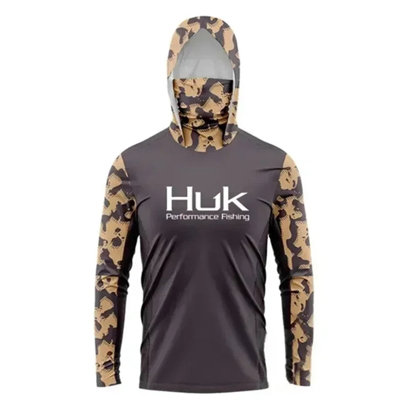 HUK Long Sleeve Fishing Hoodie – UPF 50+ Sun Protection with Face Mask