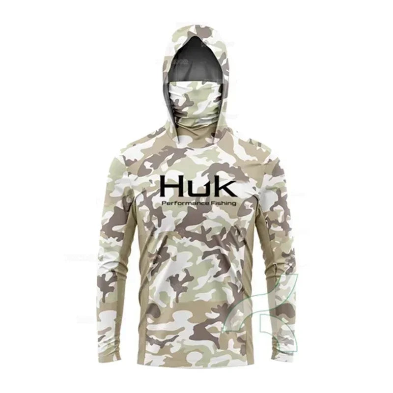 HUK Long Sleeve Fishing Hoodie – UPF 50+ Sun Protection with Face Mask