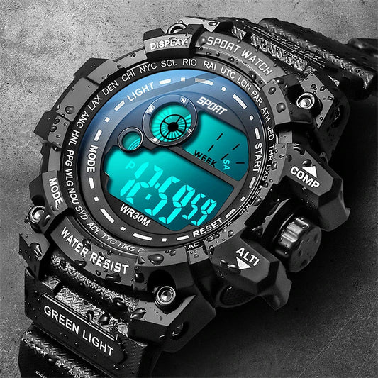 Men’s LED Digital Watch – Luminous Sport Military Style Wristwatch (Water-Resistant)