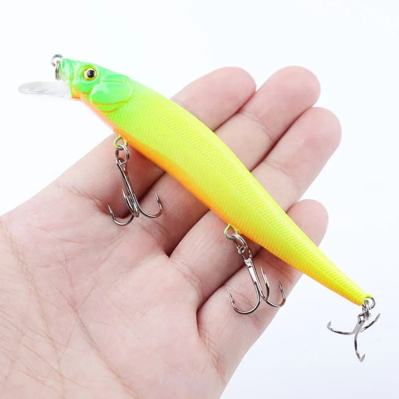 FFLYBG 12cm / 14g Hard Minnow Fishing Lure – 3D Eyes Treble Hooks for Bass & Pike (5/10 pcs)