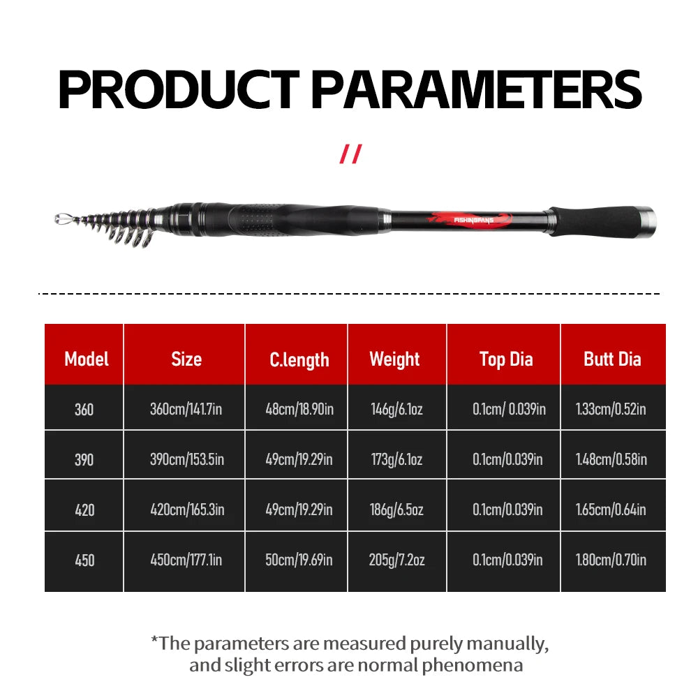 FISHINGFANS Telescopic Fishing Rod – 3.6m to 4.5m, Surfcasting & Spinning