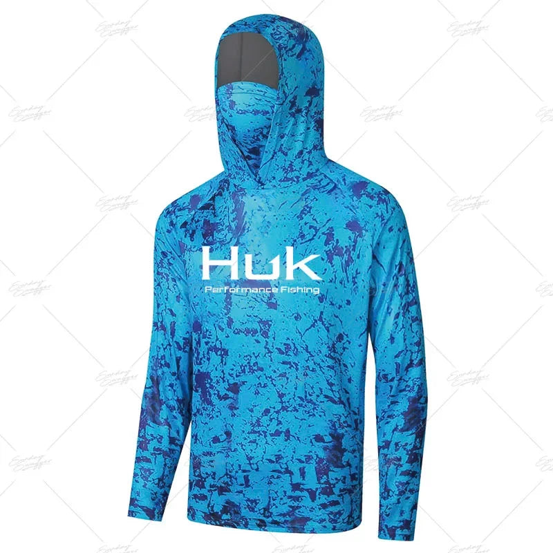 HUK Fishing Shirt Upf 50 Fish Hoodies Cap UV Protection Long Sleeve Jersey Camisa Pesca Angeln Bekleidung Angling Tops Gear