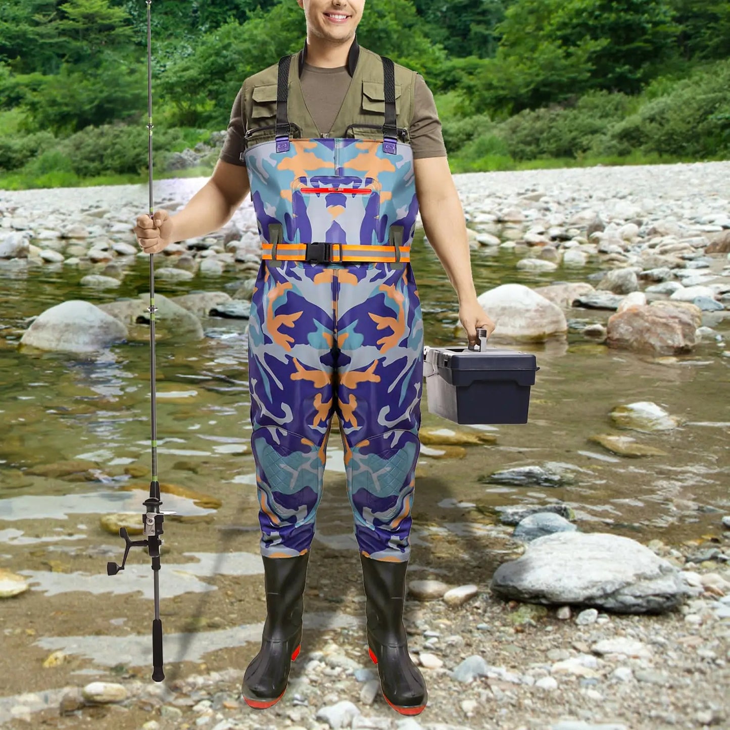 Waterproof Waders Pants With Boots Knee Pads Adult Men Women Thicken Lightweight Fishing Hunting Chest-Length Overalls Trousers