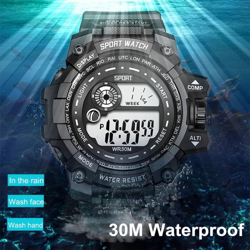 Men’s LED Digital Watch – Luminous Sport Military Style Wristwatch (Water-Resistant)