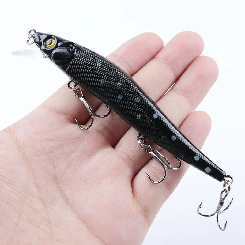 FFLYBG 12cm / 14g Hard Minnow Fishing Lure – 3D Eyes Treble Hooks for Bass & Pike (5/10 pcs)
