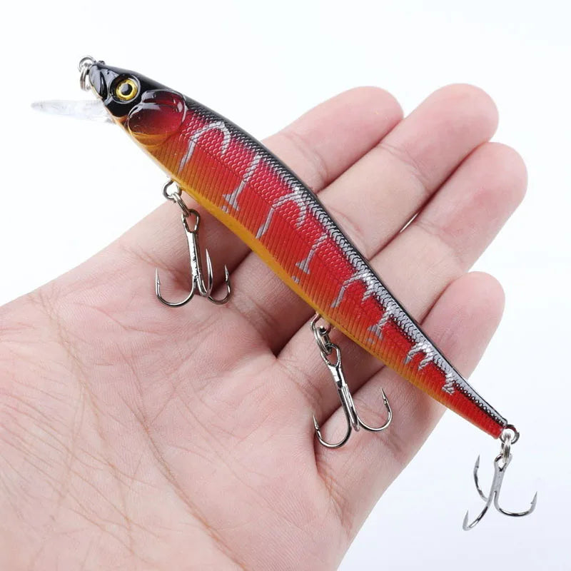 FFLYBG 12cm / 14g Hard Minnow Fishing Lure – 3D Eyes Treble Hooks for Bass & Pike (5/10 pcs)