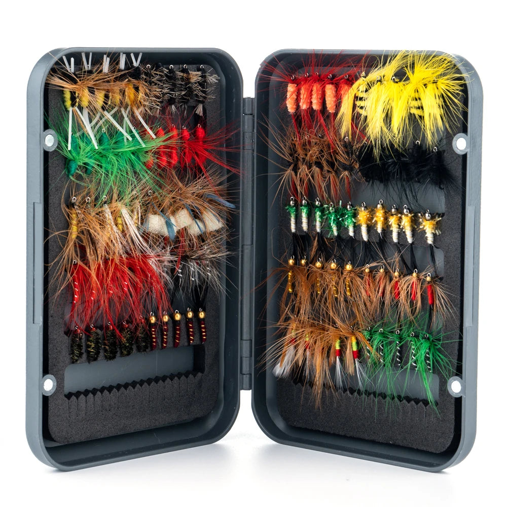 100-Piece Fly Fishing Flies Kit – Dry & Wet Flies with Storage Box