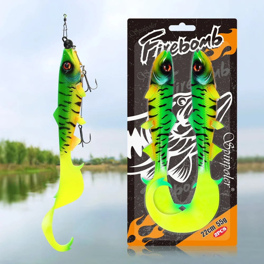 Firebomb Soft Swimbait – 17.5cm / 22cm Long Wavy Tail Grub (2-Pack)