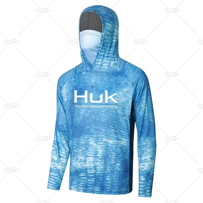 HUK Fishing Shirt Upf 50 Fish Hoodies Cap UV Protection Long Sleeve Jersey Camisa Pesca Angeln Bekleidung Angling Tops Gear