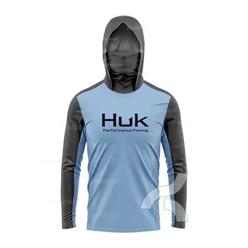 HUK Long Sleeve Fishing Hoodie – UPF 50+ Sun Protection with Face Mask