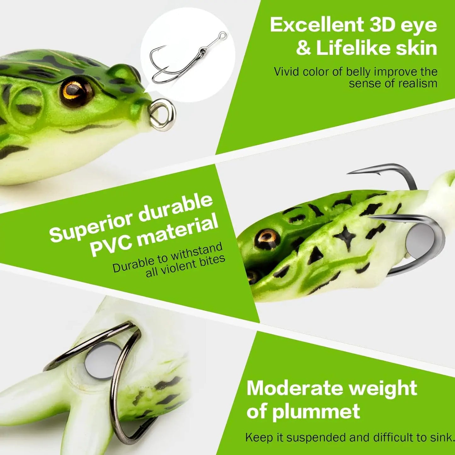Topwater Frog Lure – Realistic Bass & Trout Soft Swimbait with Weedless Hooks