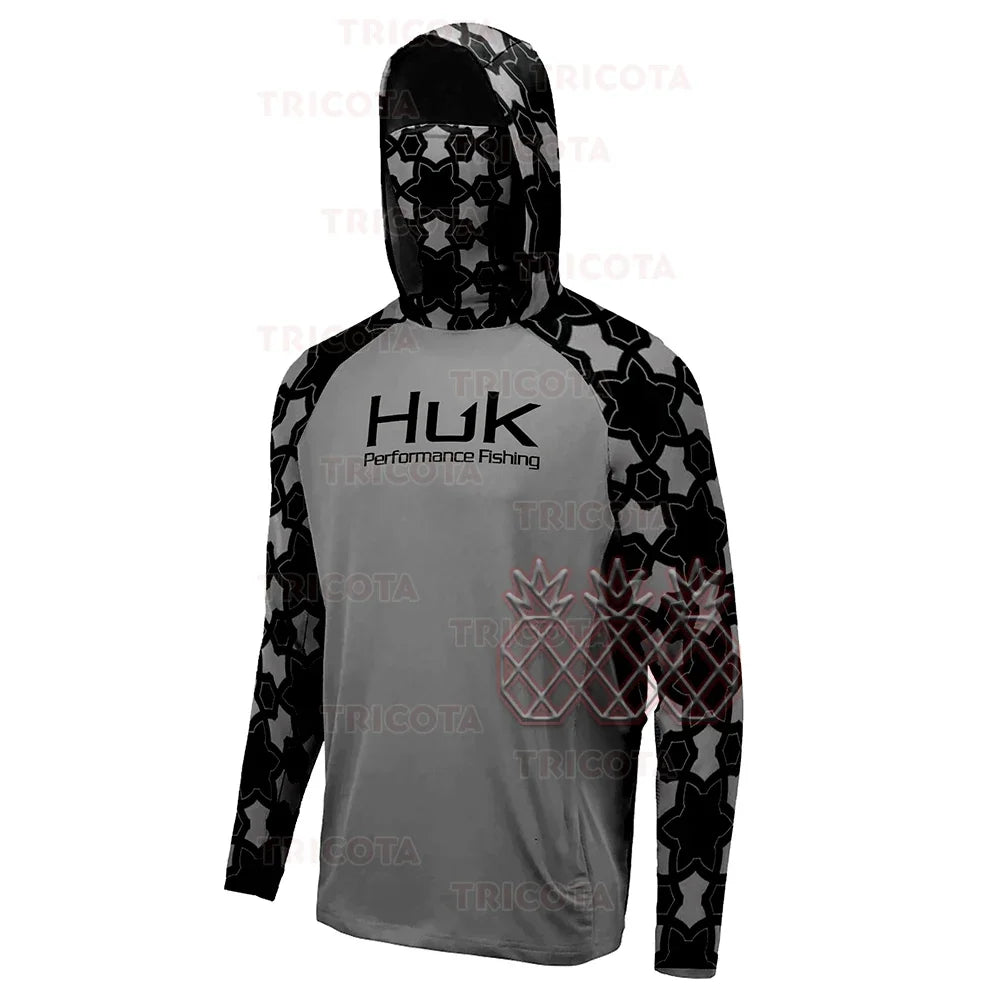 HUK Fishing Shirt Hoodie – UV Protection & Anti-Mosquito Long Sleeve for Men