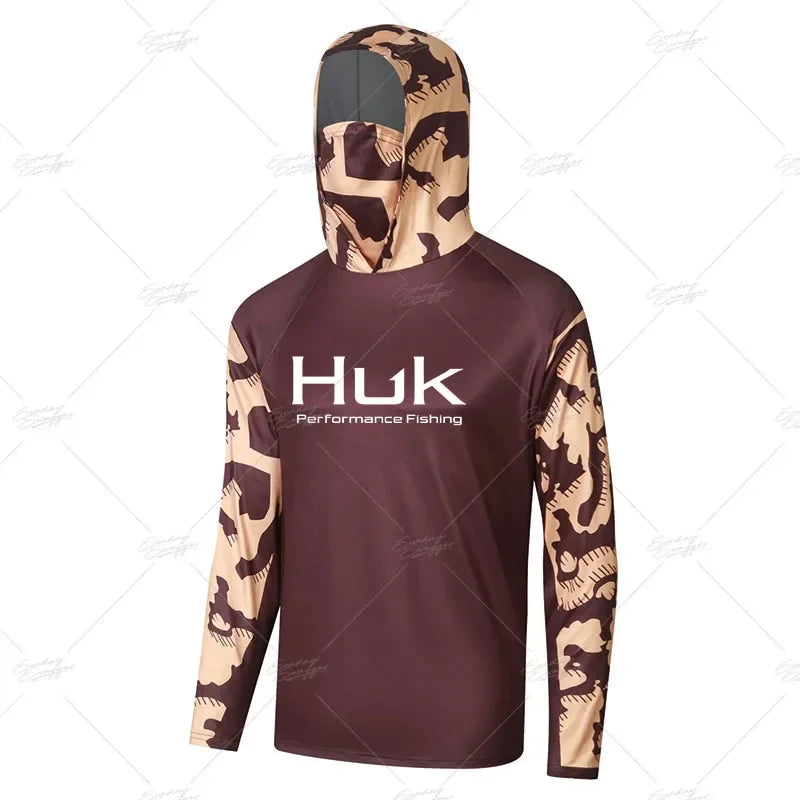 HUK Fishing Shirt Upf 50 Fish Hoodies Cap UV Protection Long Sleeve Jersey Camisa Pesca Angeln Bekleidung Angling Tops Gear