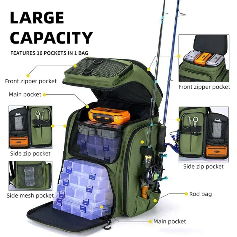 50L Fishing Backpack with Rod Holders – Water-Resistant Tackle Bag for Fishing Gear