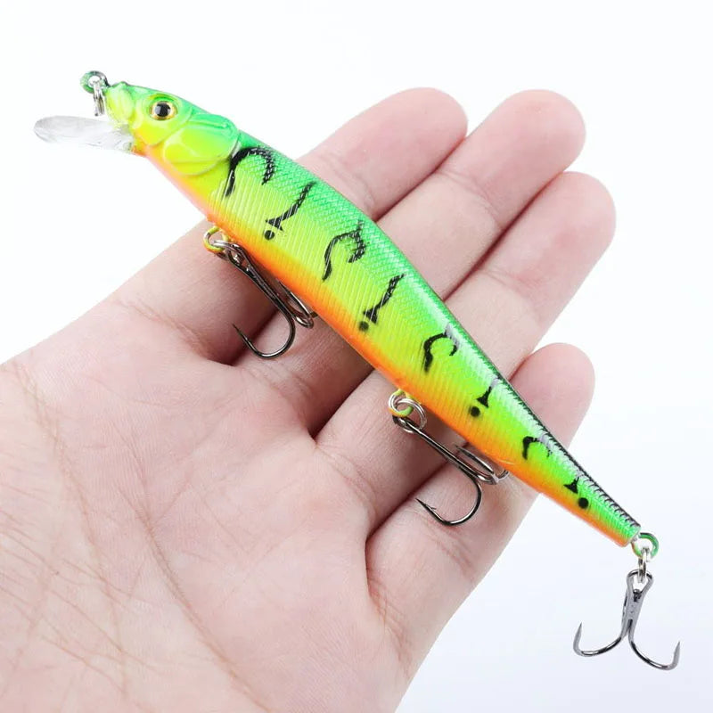 FFLYBG 12cm / 14g Hard Minnow Fishing Lure – 3D Eyes Treble Hooks for Bass & Pike (5/10 pcs)