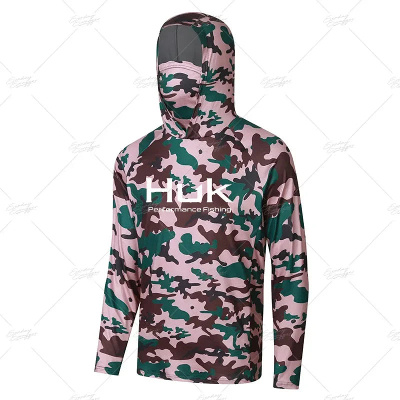 HUK Fishing Shirt Upf 50 Fish Hoodies Cap UV Protection Long Sleeve Jersey Camisa Pesca Angeln Bekleidung Angling Tops Gear
