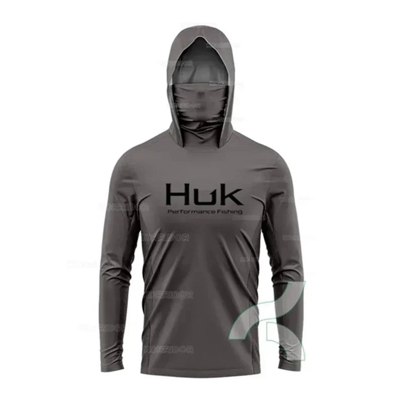 HUK Long Sleeve Fishing Hoodie – UPF 50+ Sun Protection with Face Mask