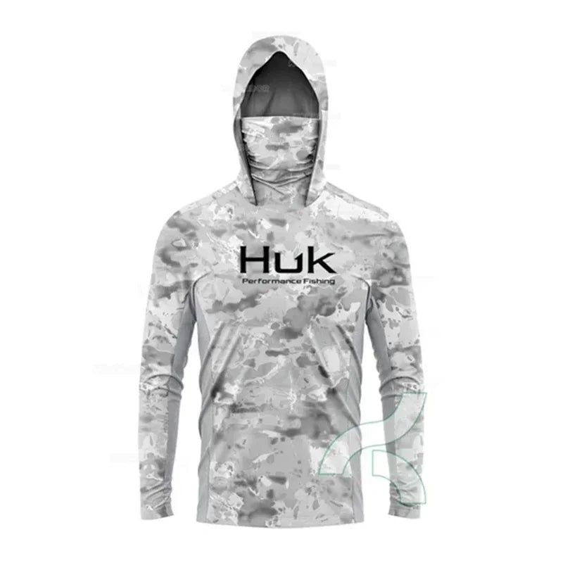 HUK Long Sleeve Fishing Hoodie – UPF 50+ Sun Protection with Face Mask