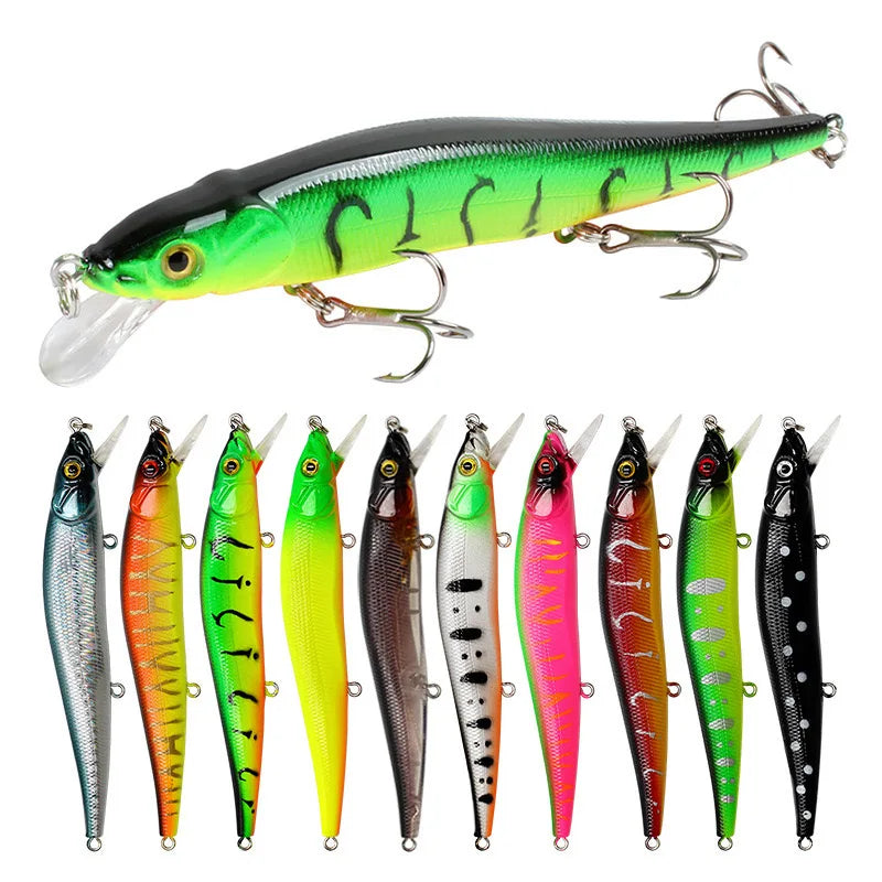FFLYBG 12cm / 14g Hard Minnow Fishing Lure – 3D Eyes Treble Hooks for Bass & Pike (5/10 pcs)
