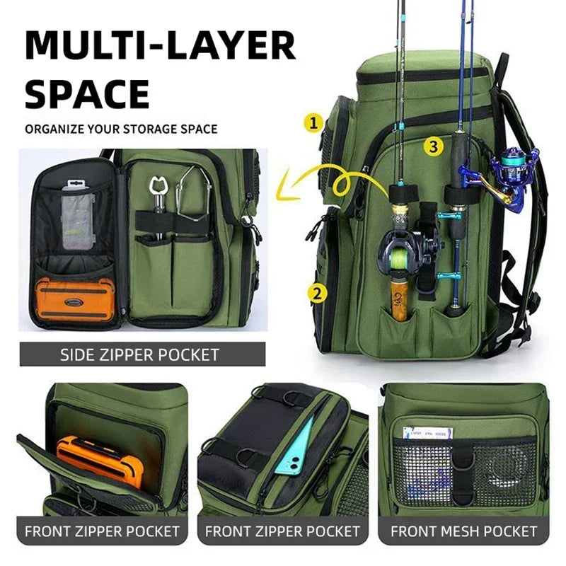 50L Fishing Backpack with Rod Holders – Water-Resistant Tackle Bag for Fishing Gear