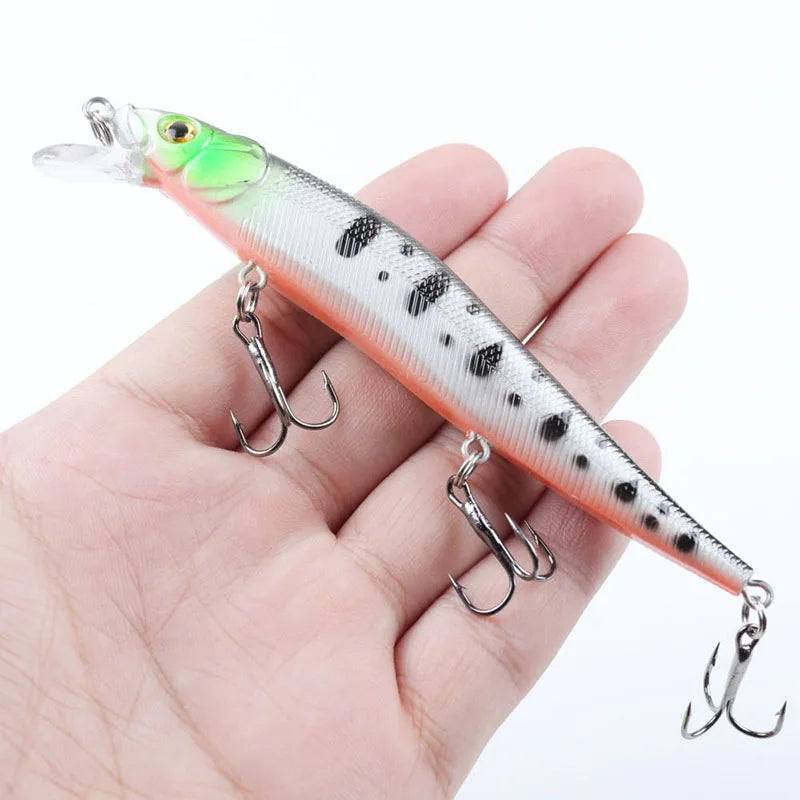 FFLYBG 12cm / 14g Hard Minnow Fishing Lure – 3D Eyes Treble Hooks for Bass & Pike (5/10 pcs)