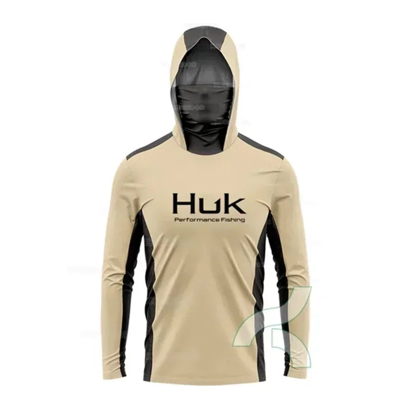 HUK Long Sleeve Fishing Hoodie – UPF 50+ Sun Protection with Face Mask