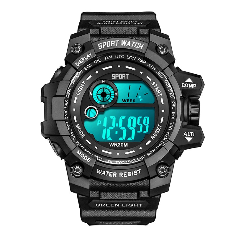 Men’s LED Digital Watch – Luminous Sport Military Style Wristwatch (Water-Resistant)